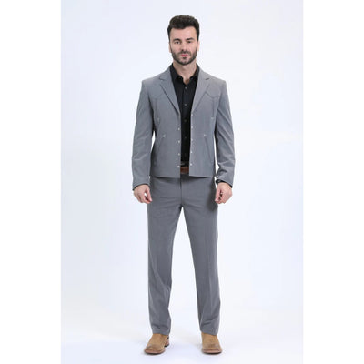 Platini Men’s Grey Western-Inspired Sport Suit Set