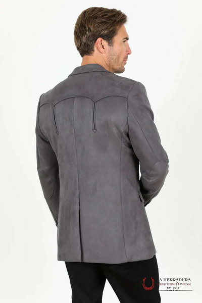 Mens Slate Gray Suede Western Yoke Two-Button Blazer – BLZ9445
