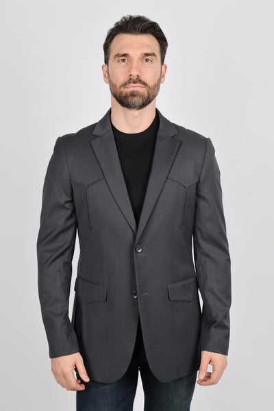 Platini Men’s Western Style Sport Coat with Elbow Patches – Charcoal Black