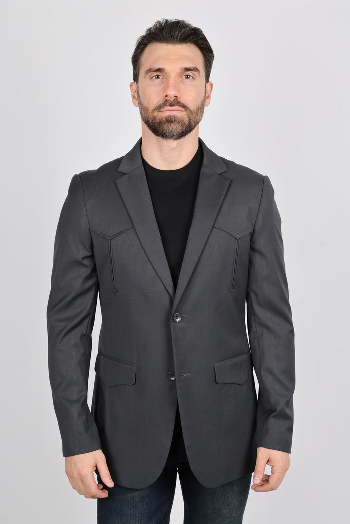Platini Men’s Western Style Sport Coat with Elbow Patches – Charcoal Black