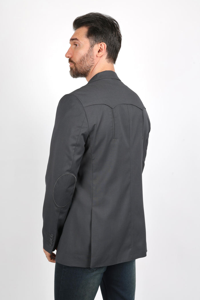 Platini Men’s Western Style Sport Coat with Elbow Patches – Charcoal Black