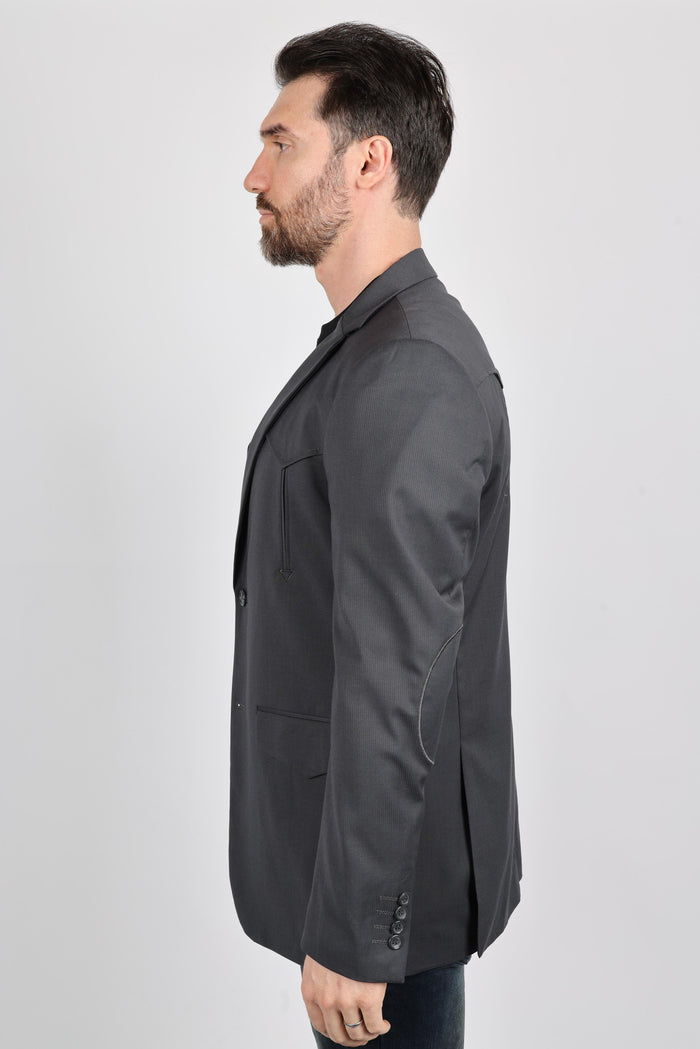 Platini Men’s Western Style Sport Coat with Elbow Patches – Charcoal Black