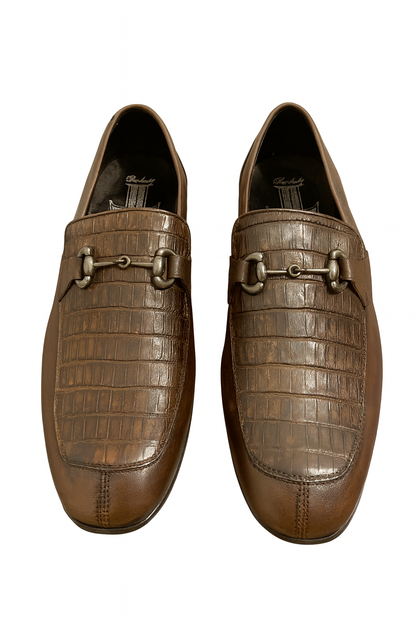 Men’s Regal Brown Slip-On Shoes – Genuine Crocodile & Calfskin Leather