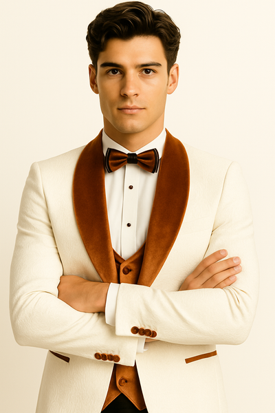 Marco Lorenzo Premium Paisley Burnt Orange Velvet 4pc Suit W/ Matching Bowtie 9 Oct-68  - from alligatorwarehouse.com