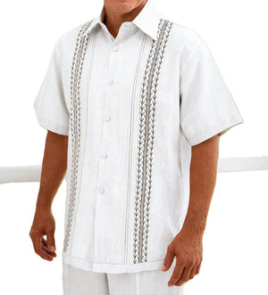 Pronti Men's White Guayavera Shirt Pants Outfit Tropical Set SP8603