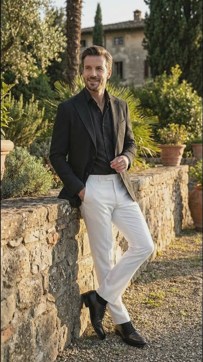 Men’s Black Seersucker Blazer – Textured Two-Button Notch Lapel Formal & Summer Sport Jacket in Black Tone-on-Tone Cotton Fabric