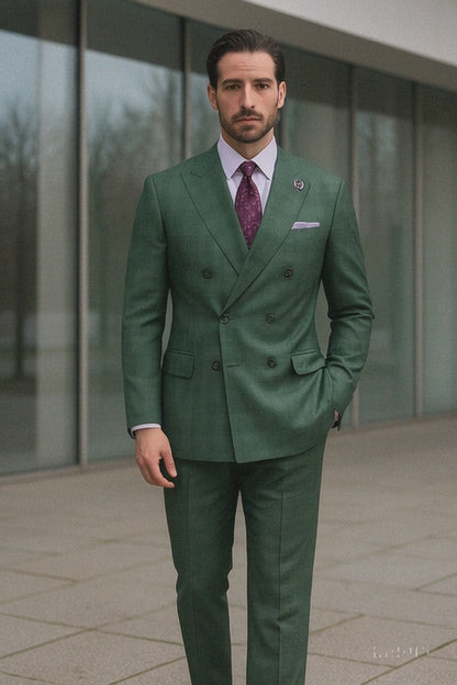 Men’s Green Double-Breasted Suit – Stylish Formal Wear