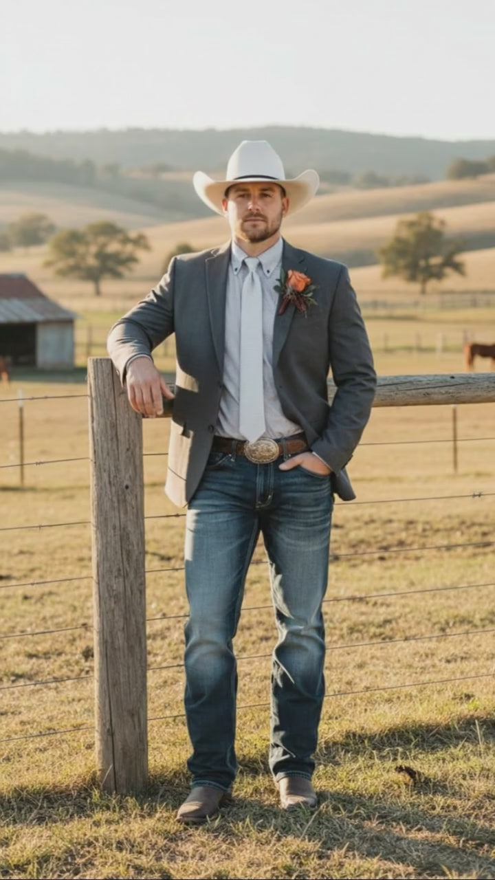 Mens Western Style Blazer – Classic Gray Cowboy Suit Jacket for Weddings, Country Events and Formal Wear in Grey Color