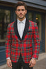 Mens Tartan Plaid Christmas Holiday Blazer in Red