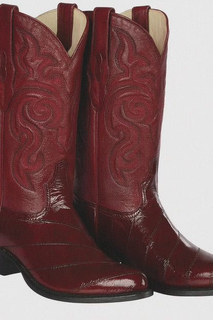 J Toe Cowboy Boots - J Toe Western Boots - Los Altos Boots - Mens Dress Cowboy Boot - Low Priced Burgundy Eel Cowboy Boots J-Toe- in  Burgundy