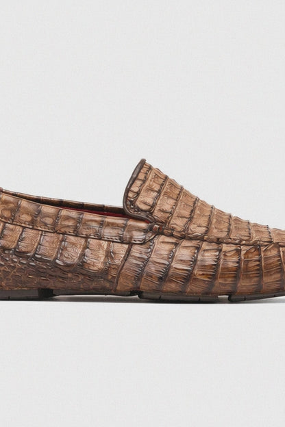 Marco Di Milano Remo Washed Brown Caiman Crocodile Driving Shoes