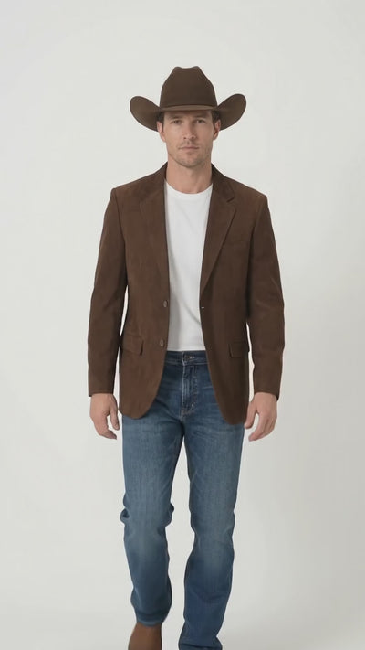 Men’s Brown Suede Western Blazer – Cowboy Sport Coat Jacket for Weddings & Country Wear