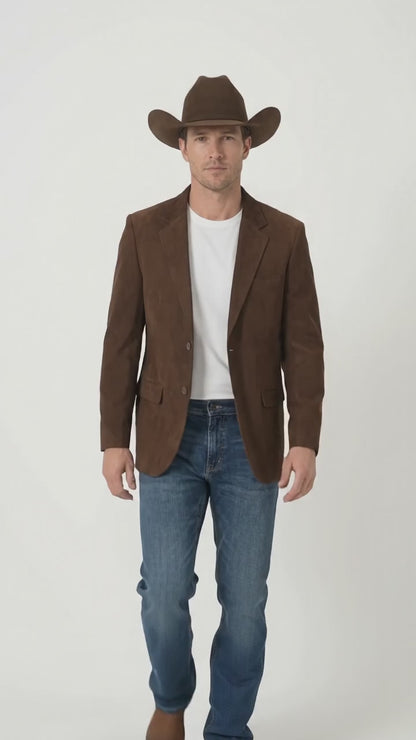 Men’s Brown Suede Western Blazer – Cowboy Sport Coat Jacket for Weddings & Country Wear