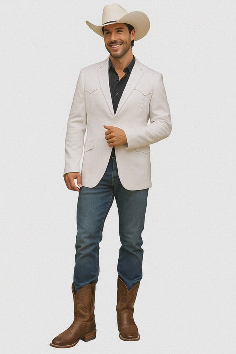 Western Blazer - Saco Para Hombre - Mens Double Button Western White Blazer