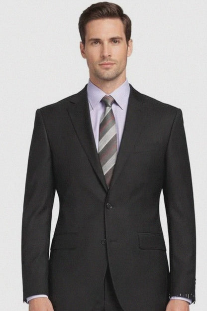 Carlo Lusso Black Two-button Poly Blend Suit