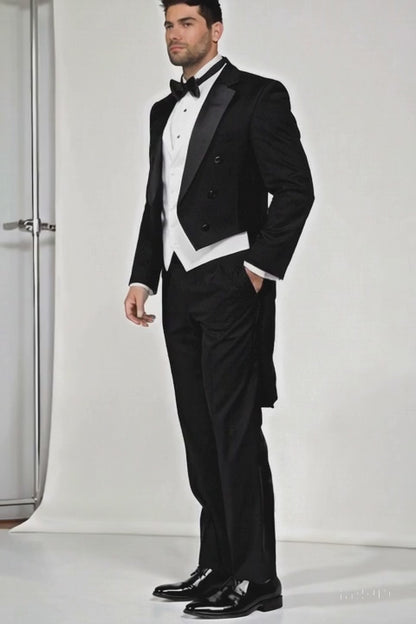 Mens Classic Black Tail Tuxedo with White Vest