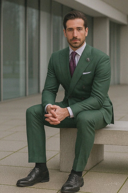 Men’s Green Double-Breasted Suit – Stylish Formal Wear