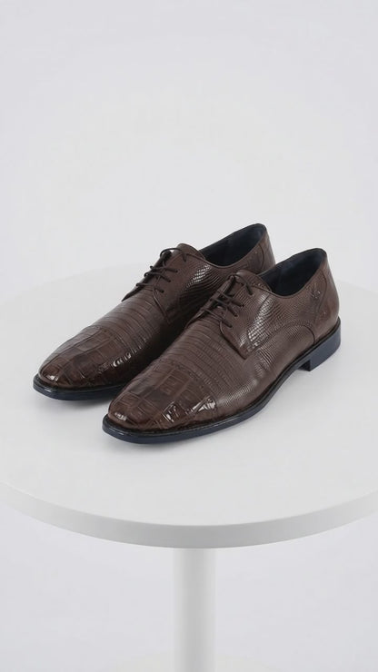 Men’s Los Altos Brown Lizard Crocodile Cap Toe Shoes, Exotic Lace-Up Dress Shoes