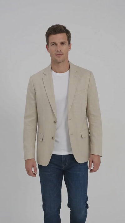 Men’s Khaki Linen Sport Coat – Lightweight Beige Blazer for Summer Weddings & Smart Casual Wear