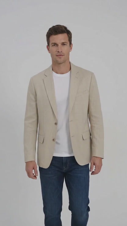 Men’s Khaki Linen Sport Coat – Lightweight Beige Blazer for Summer Weddings & Smart Casual Wear