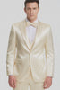 Champagne Satin Double Breasted Peak Lapel 3 Piece Skinny Fit Tazzio Men's Suit with Matching Bowtie