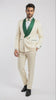 Men's Ivory and Emerald Green Jacquard Tuxedo Suit + Bowtie – 3-Piece Formal Wedding, Prom, and Gala Outfit