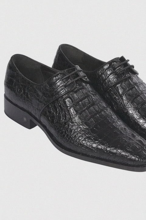 Men’s Black Genuine Full Crocodile Leather Lace-Up Dress Shoes