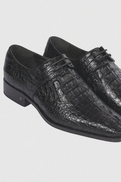 Men’s Black Genuine Full Crocodile Leather Lace-Up Dress Shoes