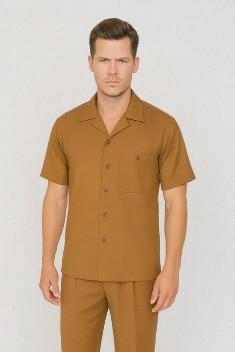 Mens Walking Suit in Color caramel  leisure suit causal Matching Shirt and Pants $99