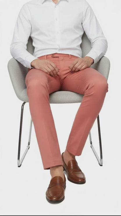 Mens Slim Fit Coral Pink Dress Pants – Stylish Formal and Casual Trousers for All Occasions