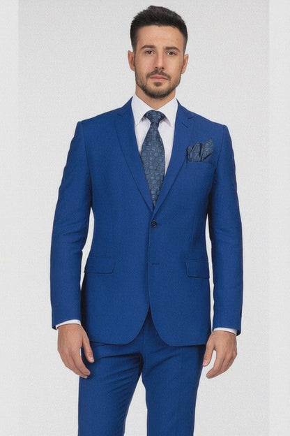 Mens 2 Button Classic Fit Basic Rayon Fabric Royal Blue Suit