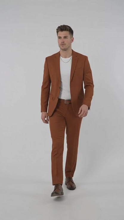 Men’s Burnt Orange Modern Fit Suit – Slim Fit Wedding, Prom and Formal 2-Piece Suit Copper Brick Color