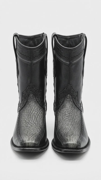 Men’s Wild West Black Shark and Deer Short Boots, Dubai Toe Western Dress Boots 279BF09