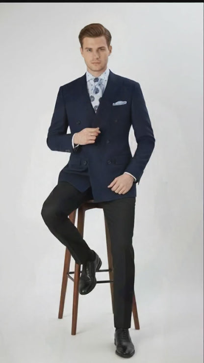 Men’s Navy Blue Double-Breasted Blazer - Suit Jacket – Premium Tailored Fit Formal Wedding and Business Sport Coat