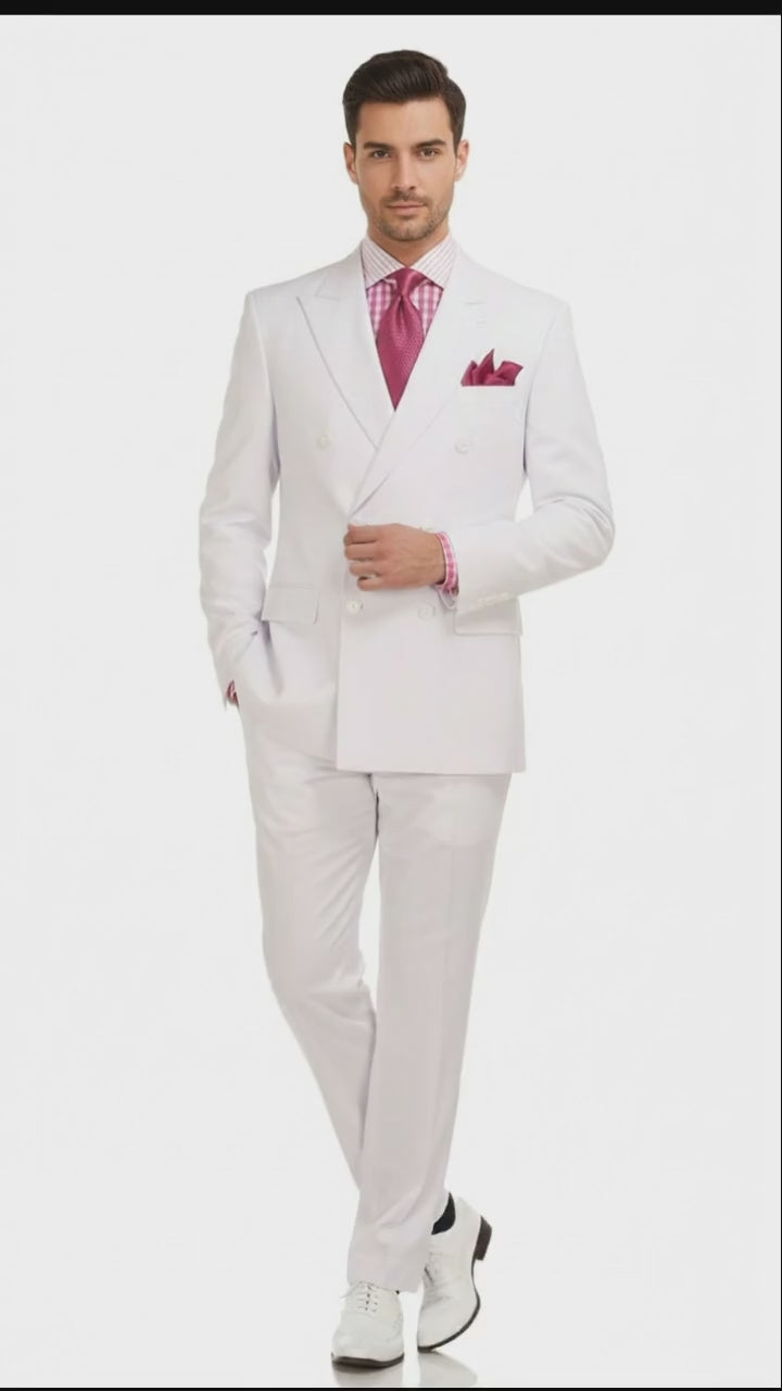 Men’s White Double-Breasted 3-Piece Suit Set – Premium Tailored Fit Formal Wedding and Evening Suit