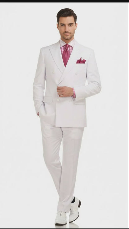 Men’s White Double-Breasted 3-Piece Suit Set – Premium Tailored Fit Formal Wedding and Evening Suit