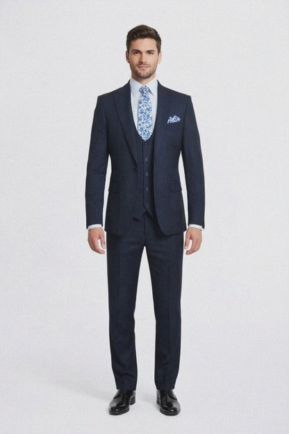 Rossiman Blue Men's Slim-Fit Vested Suit Flat Front Pants