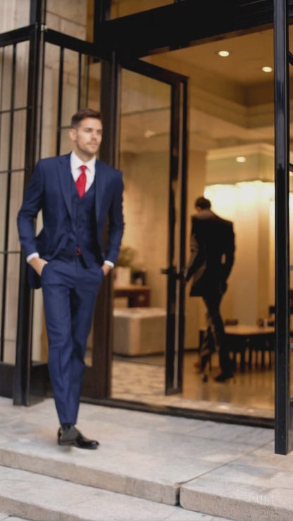 Mens Tiglio Solid Navy Suit – Classic 2 Piece Navy Blue Suit for Wedding, Business & Formal Wear