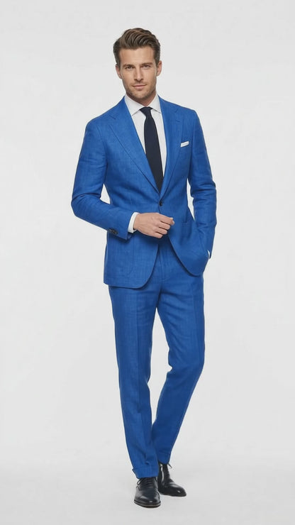 Men's Royal Blue Linen Suit – Modern Fit 2-Piece Tiffany Blue Wedding, Summer & Formal Suit