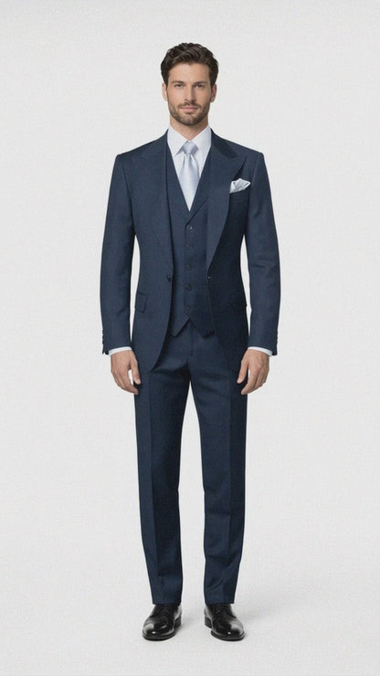 Suits With Baggy Pleated Pants - Wide Leg Pants 100% Wool - Classic Fit in Navy Single Breast Lapel by Rossiman