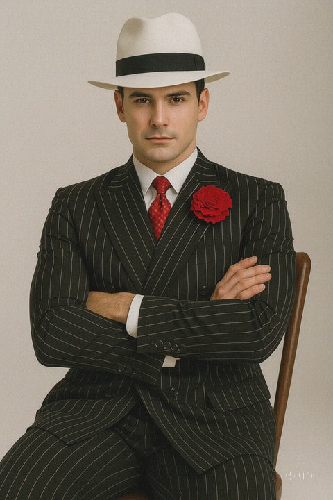 Mens Double Breasted Gangster Pinstripe Six Button Suit in black