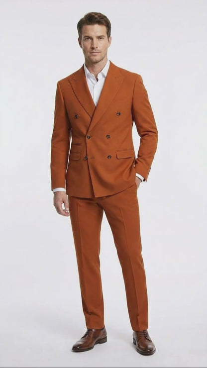Vitali Brand Men’s Burnt Orange Double Breasted Suit – in Rust Brick Copper Color