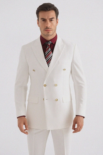 Mens Double Breasted Rayon Fabric Dress Blazer in White