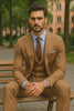 Men’s Camel Brown 3-Piece Suit with Vest and Chain – Formal Wear