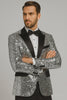 Men’s Silver Sequin Tuxedo Jacket with Black Satin Lapel – Event Blazer