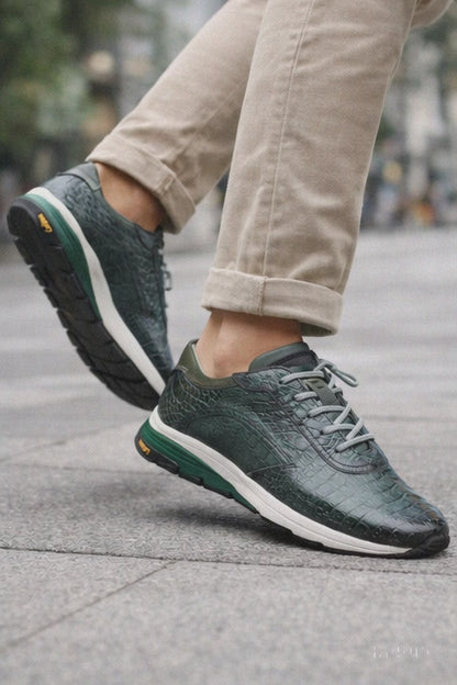 Men's Quevedo  Forest/Green Genuine Crocodile Exotic Sneaker By Mezlan Made In Spain Brand