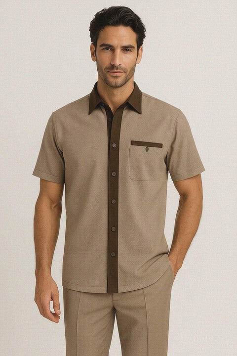 Mens Houndstooth Walking Suit by Dreams by Zacchi – 2 Piece Lei sure Set in brown/tan- $’99