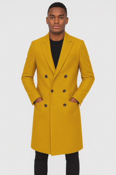 Men's Gold 44Inch Long Double Breasted Overcoat Winter Men's Topcoat Sale