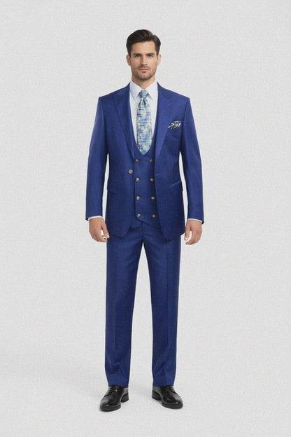 Rossiman Men’s Royal Blue Slim Fit Suit – Sophisticated Double-Breasted Design