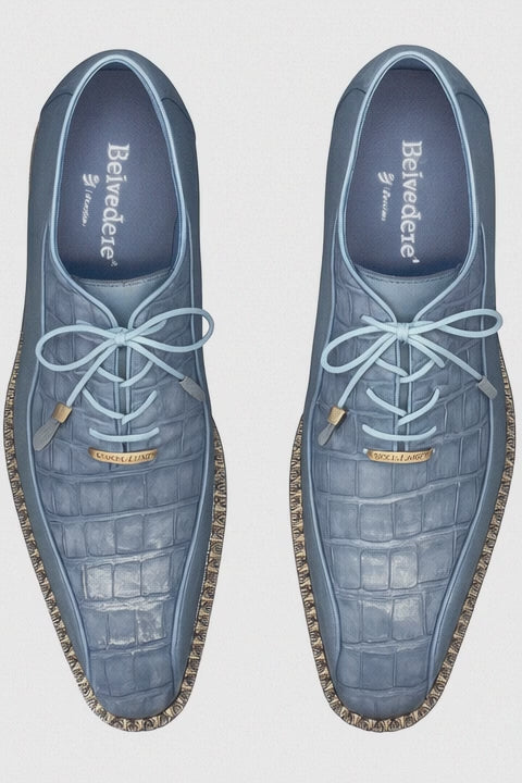 Mens Belvedere Gabriele Caiman Crocodile Dress Shoe in Blue